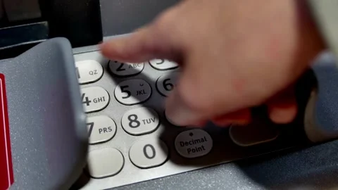 ATM Banking Hand Enter Pin Code In Cash Machine. female hand typing persona.. Video stock 272758577