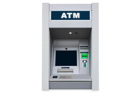 ATM cash machine with empty screen and contactless payment card support isola Stock Photos