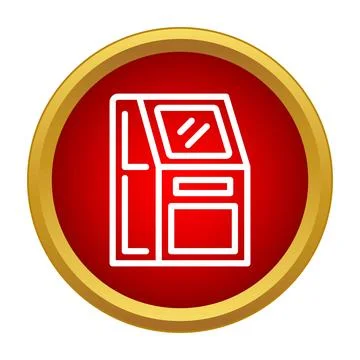 Atm cash machine icon in a red circle with a golden border Illustrazione stock