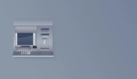 ATM on empty wall. Automated teller machine realistic vector illustration Иллюстрация