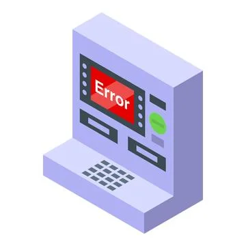 Atm error message displaying on screen with red background isometric view Stock Illustration