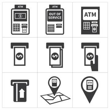 Atm icon set Illustrazione stock