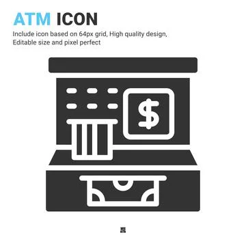 ATM icon vector with glyph style isolated on white background 스톡 일러스트