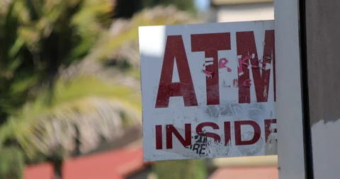 ATM Inside Worn Out Sign Stock Footage 218199638