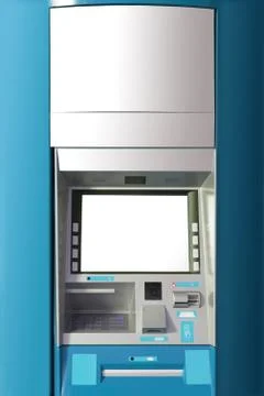 ATM machine with blank space for advertising. Stock Photos