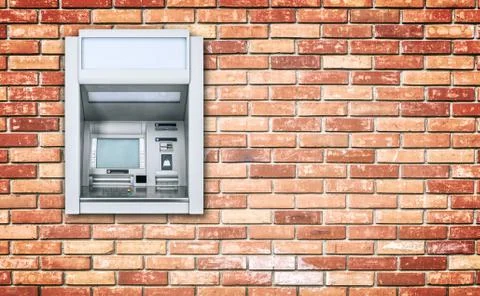Atm Machine on brick wall Stock Photos