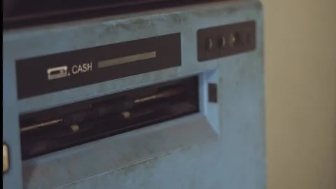 ATM Machine Cash Withdrawal Interface Close-Up Banking Concept 스톡 동영상 333069993