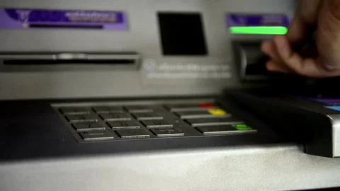 Atm machine close up man hand entering pin number. pushing buttons, enterin.. Stock Footage 272758263