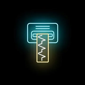 Atm machine dispensing receipt neon glowing icon Stock Illustration