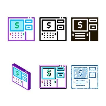 Atm machine display set icon vector outline Stock Illustration