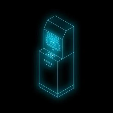 Atm machine glowing on dark background finance concept Stock Illustration