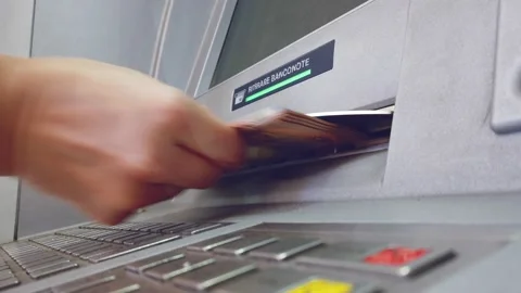 ATM machine hand taking cash bank withdrawal service Vidéo 132618822