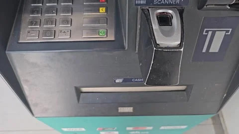 ATM machine hand taking cash bank withdrawal service 4k Stock Footage 265535613