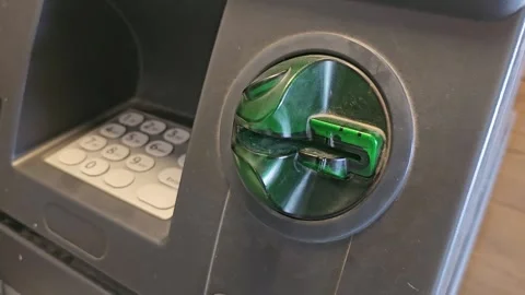 ATM machine hand taking cash bank withdrawal service 4k Stock Footage 265535725