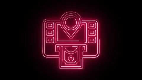 ATM Machine Icon Isolated on Black Background, Cash Banking Neon Line Anima.. Stock Footage 323940604