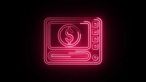 ATM Machine Icon Isolated on Black Background, Banking Neon Line Motion Gra.. Stock Footage 325666089