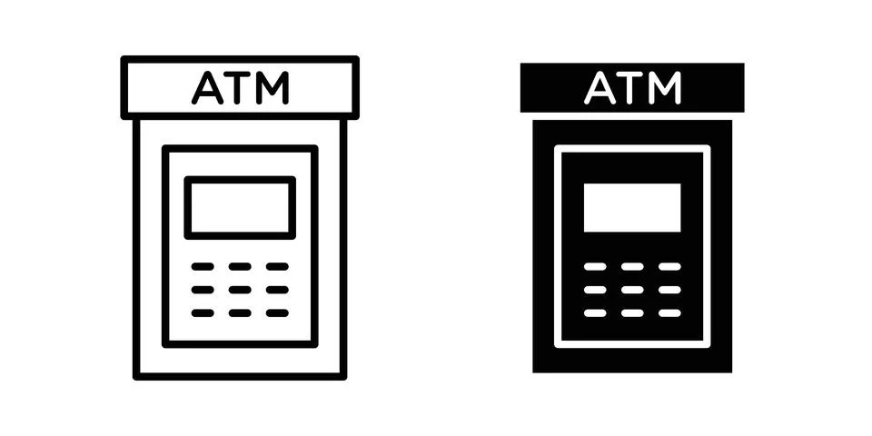 ATM machine icon linear versions pack on white background Stock Illustration