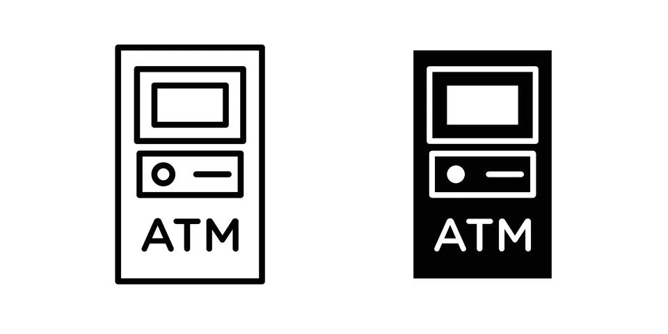 ATM machine icon set modern line and solid style collection. Stock Illustration