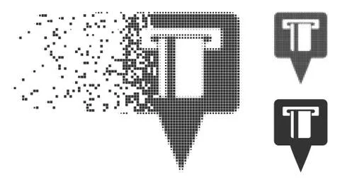 ATM Machine Map Pointer Damaged Pixel Halftone Icon Stock Illustration