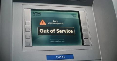 ATM Machine Screen Displaying Error Message Due to System Failure Stock-Footage 310119449