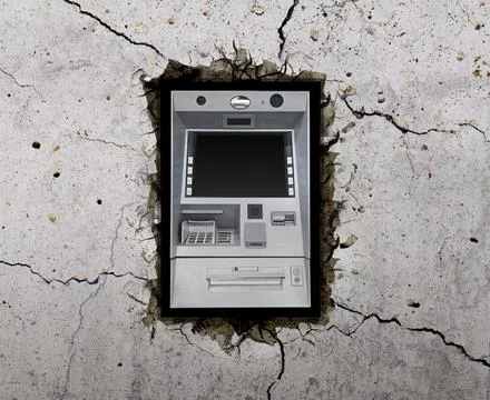 Atm Machine on through the wall with cracks Stock Illustration