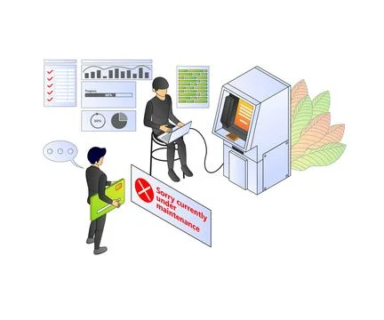 The ATM machine is under maintenance Stock Illustration