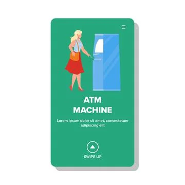 Atm Machine Using Woman For Getting Cash Vector Stock Illustration