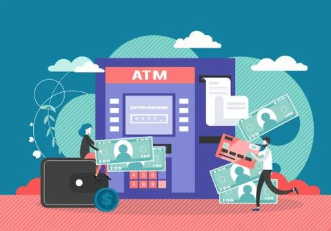 ATM machine vector flat style design illustration Stock Illustration