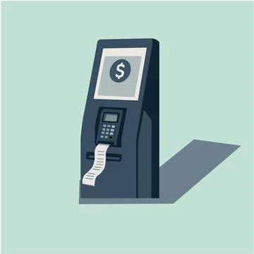 ATM Machine Vector Illustration with Receipt – Modern Financial Kiosk Icon Stock Illustration