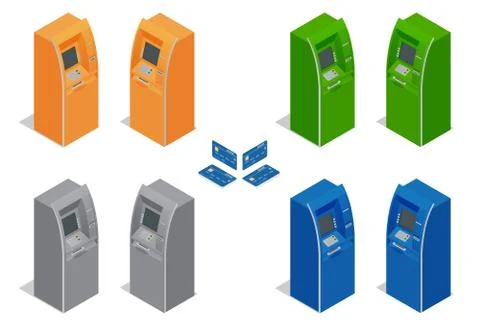 ATM machines. Payment using credit card. Banking finance money. Stock Illustration