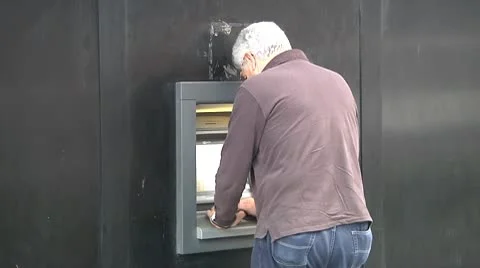 ATM. Man using cash mashine, bancomat. Video stock 10722810