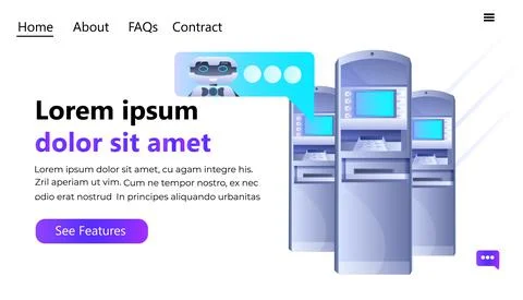ATM money automatic teller machine payment terminals with chatbot robot Stock Illustration