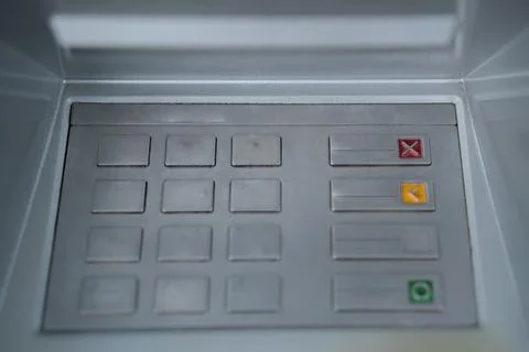 ATM pad touching screen Stock Photos