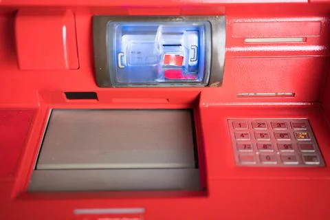 ATM pad touching screen Stock Photos