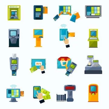 Atm payment flat icons set Stock Illustration