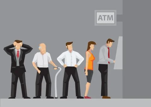 ATM Queue Cartoon Vector Illustration 스톡 일러스트
