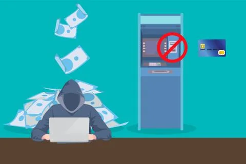 Atm skimming hacker steal data from atm card イラスト素材