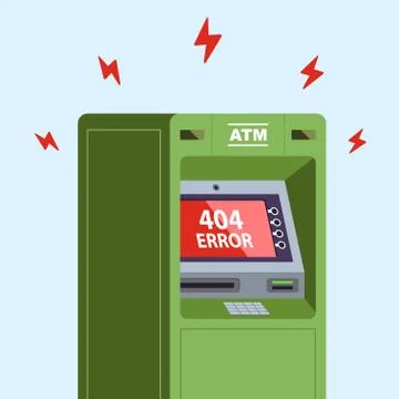 ATM stopped working. error 404 on the monitor. Stock Illustration