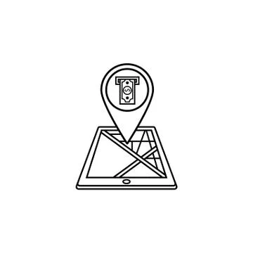 ATM terminal map pointer line icon, mobile gps Stock Illustration