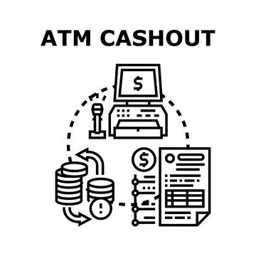 Atm transaction process concept receiving money Stock Illustration