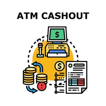 Atm transaction process concept receiving money Stock Illustration