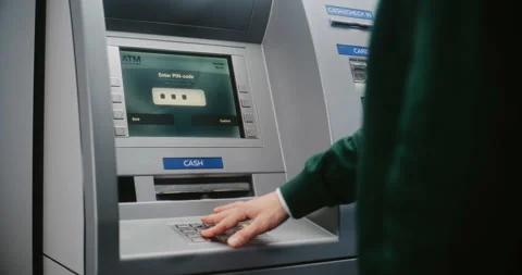 ATM User Entering PIN Code on ATM Keypad. Error Message on Cash Machine Due to 動画素材 310126726