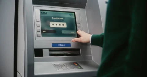ATM User Entering PIN Code on ATM Keypad. Cancelled Transaction Due to Blocked Vídeos de archivo 310132770