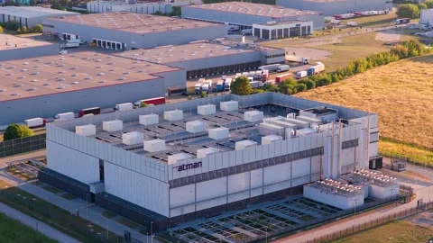 Atman data center and telecommunications provider buildings, Aerial Stock Footage 318713031