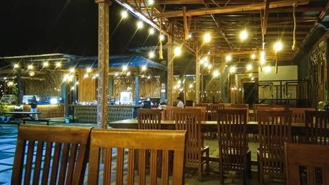 The atmosphere in a cafe at night Stock Photos