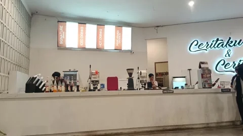 Atmosphere of cafe visitors ordering drinks Stock Footage 279327749