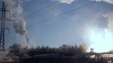 Atmosphere Chimney smoking in winter Stock Footage 148786533