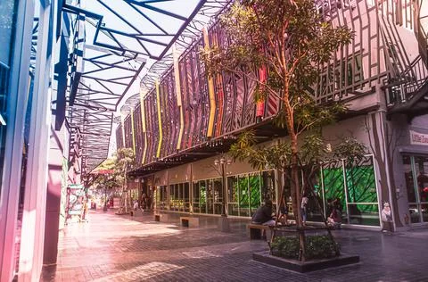 The atmosphere of the corridor between the building Stock Photos