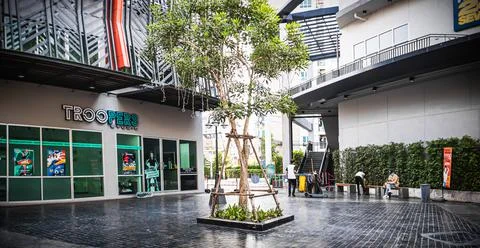 The atmosphere of the corridor between the building Stock Photos
