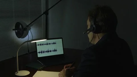 The atmosphere of covert surveillance and intelligence: microphone, audio record Video stock 310174829